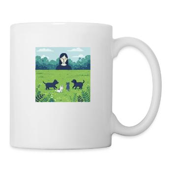Girl with dog and sheep in green nature - Mug - white - Right