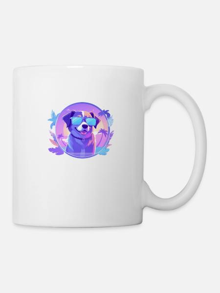 Coole Sommer-Vibes 80er Cyber Sonnenbrillen Hund - Tasse - Weiß
