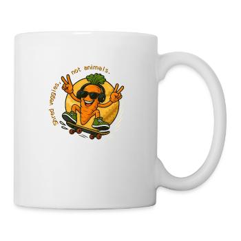 Skateboard-Karotte „Shred Veggies, Not Animals!" - Tasse - Weiß - Rechts