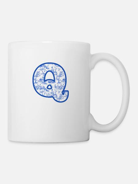 Buchstabe q blaue Chinoiserie - Tasse - Weiß