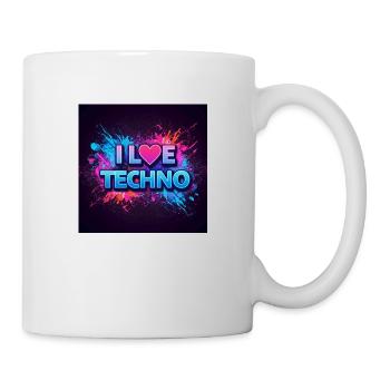 Neon Techno Lichtkunst T-Shirt - Tasse - Weiß - Rechts