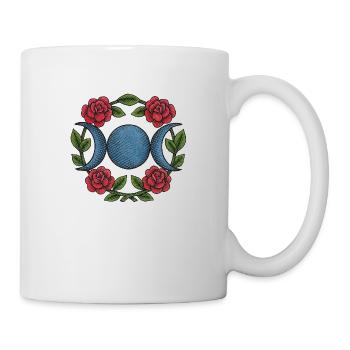 Dreifacher Mond mit roten Rosen – Hexenblauer Wicca - Tasse - Weiß - Rechts