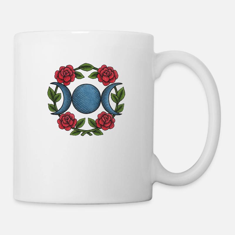 Triple Lune avec des Roses Rouges – Witchy Blue Wiccan - Mug blanc - blanc