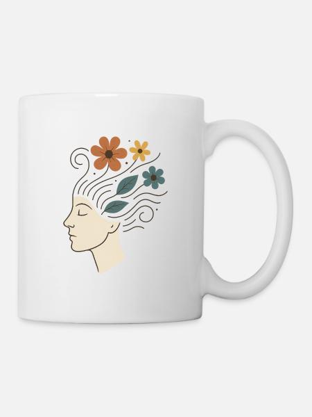 Illustration de la nature avec des fleurs et des feuilles - Mug blanc - blanc