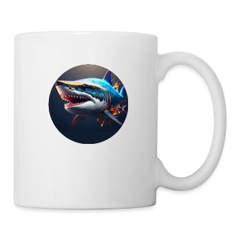 Hai,bunt,pailletten,glitzer,blau - Tasse - Weiß - Rechts