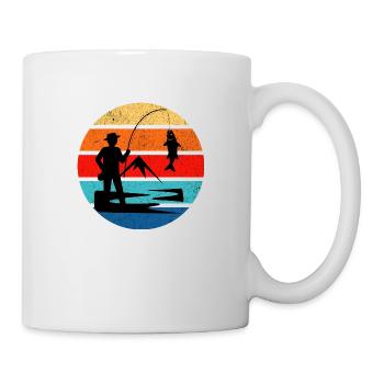 Retro Angeln Sonnenuntergang Vintage Grunge Stil - Tasse - Weiß - Rechts