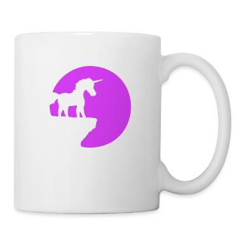 Unicorn Cliff Moon Mountain Round Night Cute Silhouette - Mug - white - Right