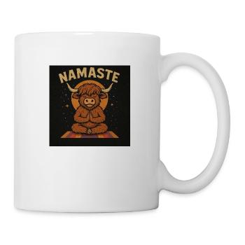 Namaste Highland Cow – Yoga T-Shirt mit Meditation - Tasse - Weiß - Rechts