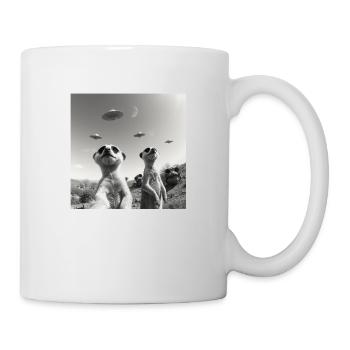 Meerkat posing for a selfie with UFOs funny - Mug - white - Right