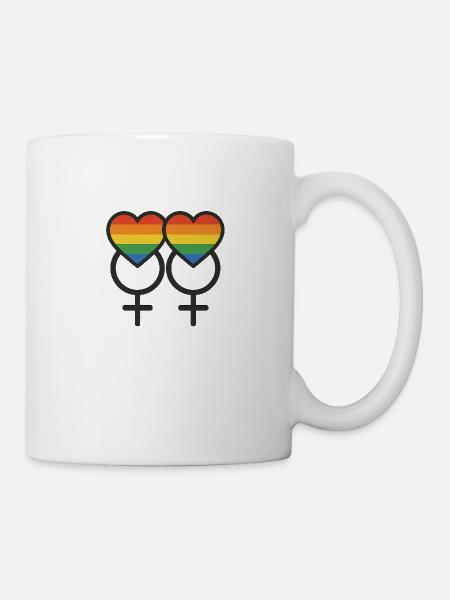 #LesbianLove #VenusSymbols #RainbowHearts #LGBTQFr - Mug blanc - blanc