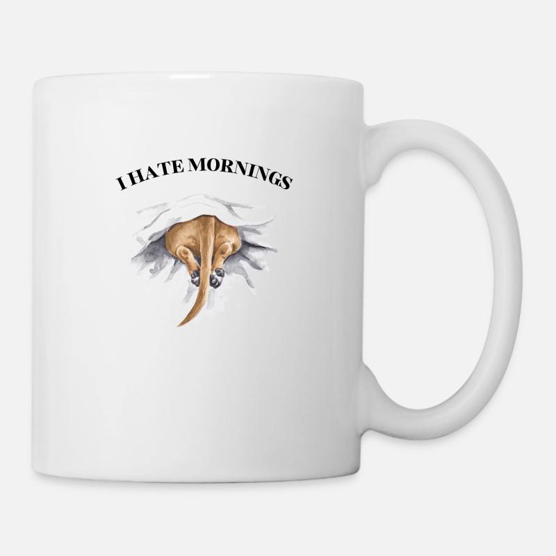 Je déteste les matins – teckel fatigué au lit - Mug blanc - blanc