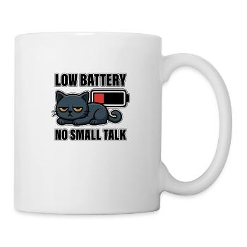 Low Battery No Small Talk – Funny Tired Cat - Mug - white - Right