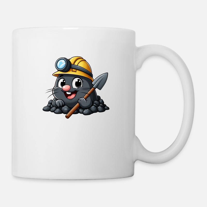 Lustiger Maulwurf mit Helm - Tasse - Weiß