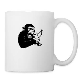Monkey squeezes pigeon - Mug - white - Right