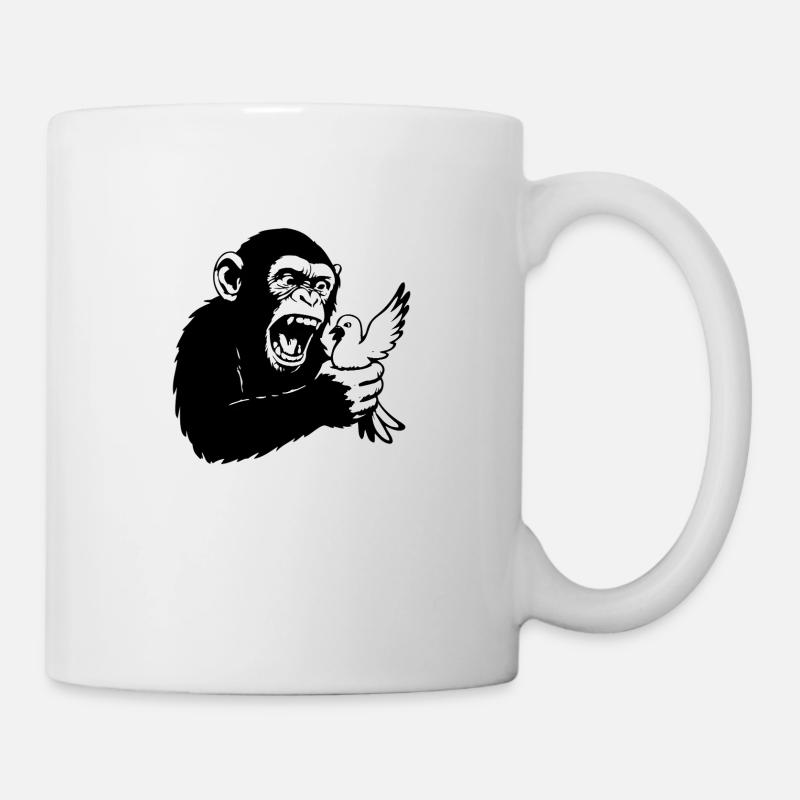 Monkey squeezes pigeon - Mug - white
