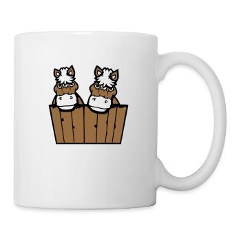 2 Pferde hinter Zaun versteckt Holz Mauer Stalltür - Tasse - Weiß - Rechts
