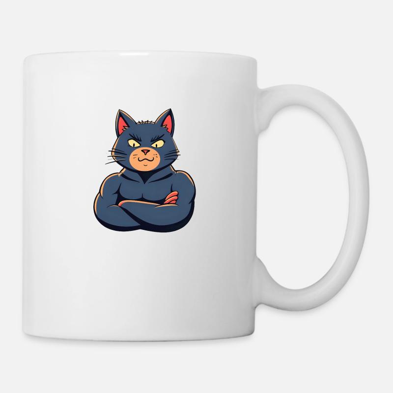 Cat with Muscles-Funny Comic Design - Mug - white