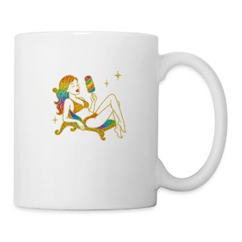 Madchen mit Eis Glamour Glitzer Gold Paillett - Tasse - Weiß - Rechts