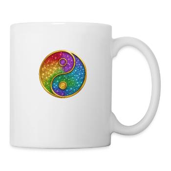 Rainbow Yin Yang Symbol Glitter Gold Sequins - Mug - white - Right