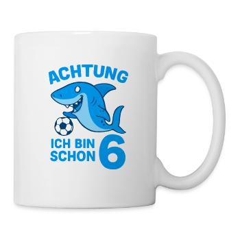 Achtung 6: Hai mit Ball - Tasse - Weiß - Rechts