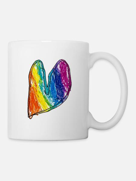 Regenbogen Herz Wachskreide - Tasse - Weiß
