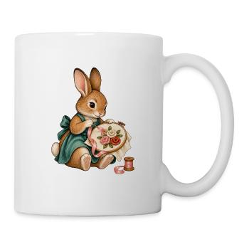 Kaninchen stickt mit Seidenband - Tasse - Weiß - Rechts