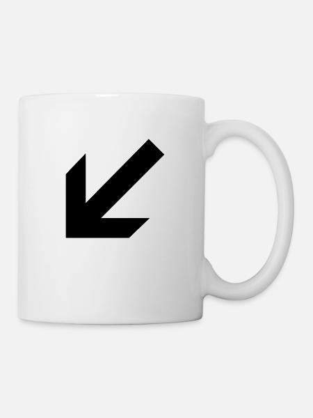 Pfeil nach links unten - Tasse - Weiß