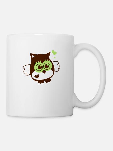 Owl - Kawaii with heart - Mug - white