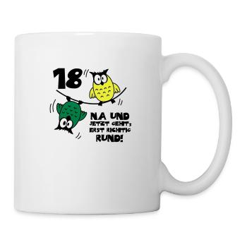 18 birthday, owls on the rope, round - Mug - white - Right