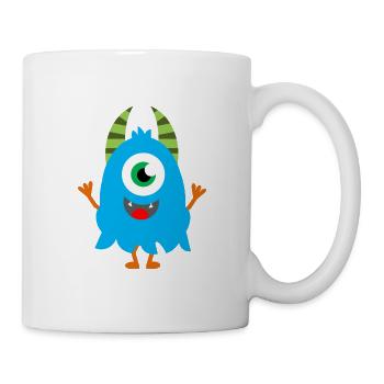 Lachendes Blaues Monster - Tasse - Weiß - Rechts