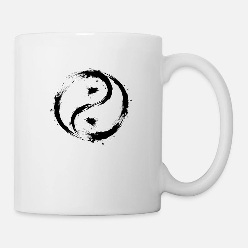 Yin Yang cercles symbole brosse noir - Mug blanc - blanc