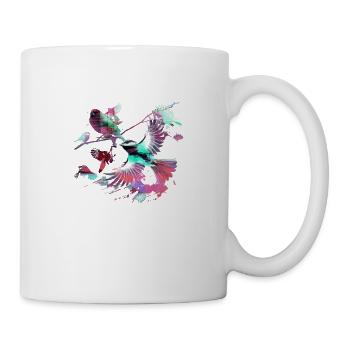 Oiseaux colorés, pinson,, troupeau d’oiseaux, graffitis - Mug blanc - blanc - Droite