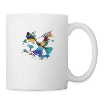 Oiseaux, pinson, mésange, troupeau d’oiseaux, graffitis, colorés - Mug blanc - blanc - Droite