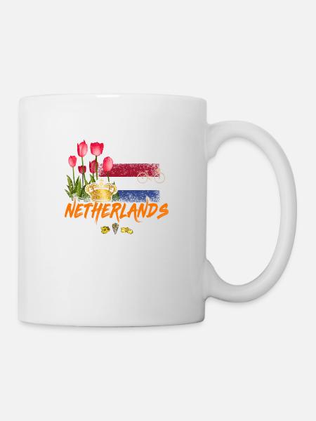 Pays-Bas Vintage Hollande Drapeau Tulipe et Couronne - Mug blanc - blanc