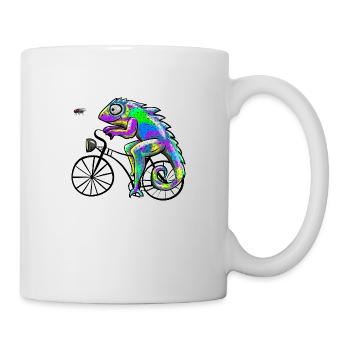 Caméléon avec vélo et nœud papillon - Mug blanc - blanc - Droite