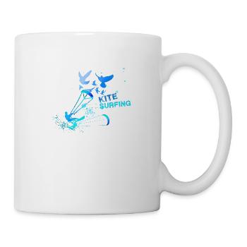 kitesurf, surf, surfeur, vague, bleu, oiseaux - Mug blanc - blanc - Droite