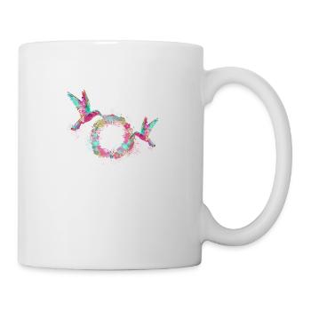 hummingbird,wreath,flower wreath,colorful,painting - Mug - white - Right