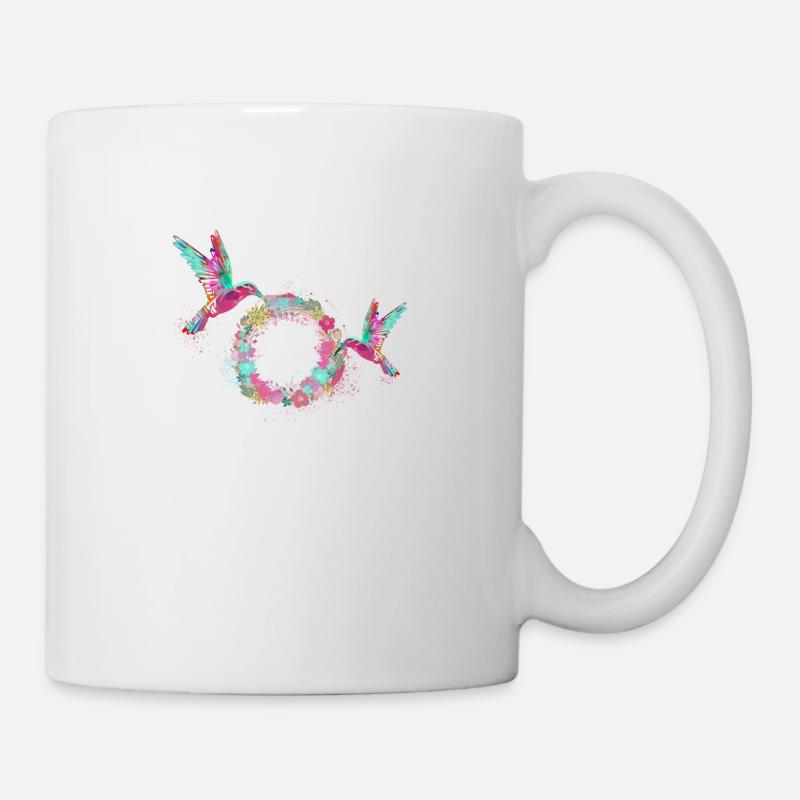 colibri, couronne, couronne de fleurs, coloré, peinture - Mug blanc - blanc
