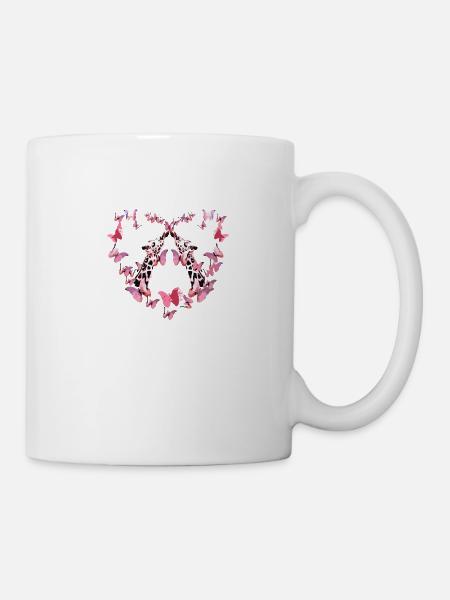 giraffe, schmetterlinge,herz,fliegen,bunt,malerei, - Tasse - Weiß