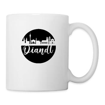 Diandl ,München, skyline ,schwarz ,scherenschnitt - Tasse - Weiß - Rechts