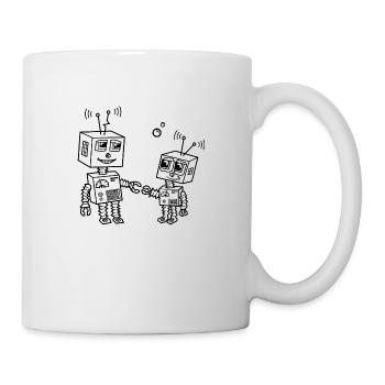Roboter Vater und Kind, Robot father and son, Papa - Tasse - Weiß - Rechts
