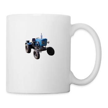 Großer blauer fotorealistischer Retro-Traktor - Tasse - Weiß - Rechts