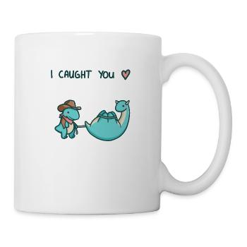 hugadino I caught you, cute dinosaur, dino - Mug - white - Right
