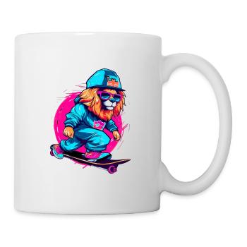 Lustiger Löwe auf Skateboard Skater Skateboarding - Tasse - Weiß - Rechts