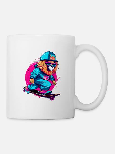 Lustiger Löwe auf Skateboard Skater Skateboarding - Tasse - Weiß