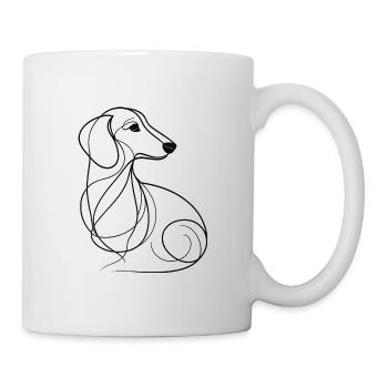 Dackel Hund Linie Design Schwarz-Weiß Line Art - Tasse - Weiß - Rechts