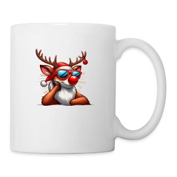 Renne avec lunettes et écharpe de Noël - Mug blanc - blanc - Droite