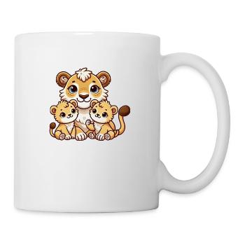Mère lion aimante avec deux enfants mignons 2 - Mug blanc - blanc - Droite