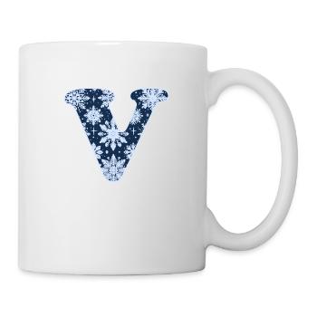 Buchstabe V Schneeflocken - Tasse - Weiß - Rechts