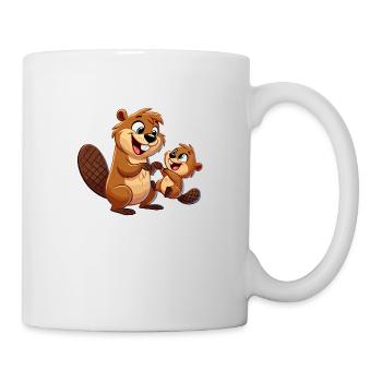 Beaver mother with child frolicking - Mug - white - Right